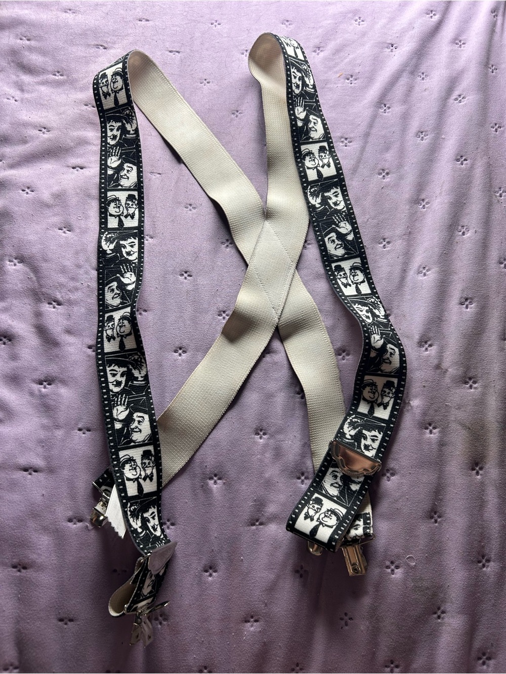 Super RARE Vintage Laurel & Hardy Film Strip Pant Suspenders Adjustable Size HTF